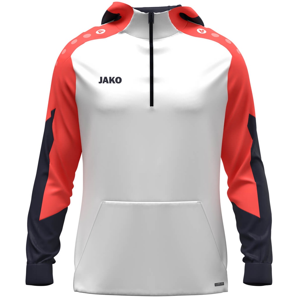 [6770026S] JAKO 6770 Zip Hoodie Dynamic (S, 026 Blanc/Corail/Marine)