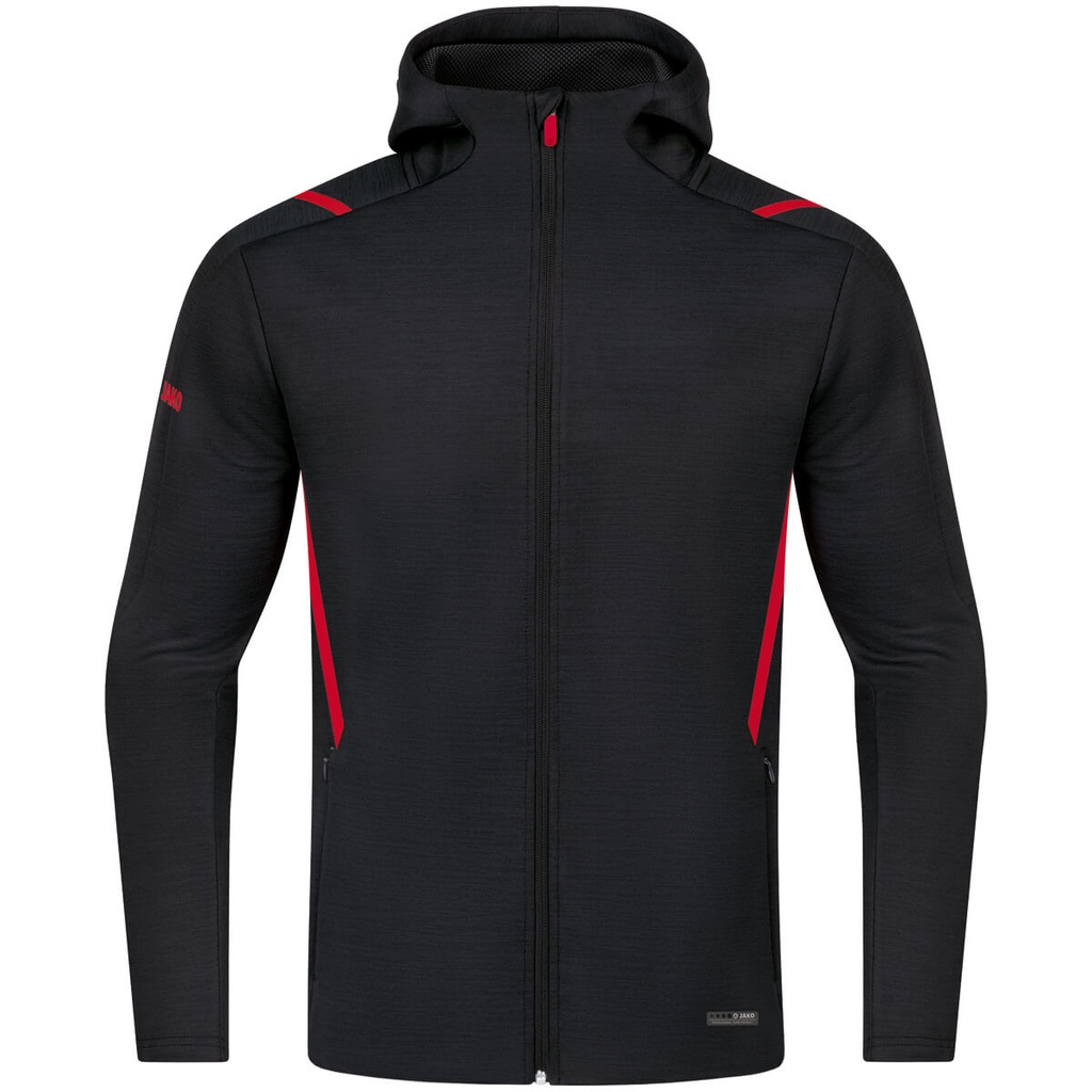 [9821502S] JAKO 9821 Veste de loisir à capuchon Challenge (S, 502 Noir mélange/Rouge)